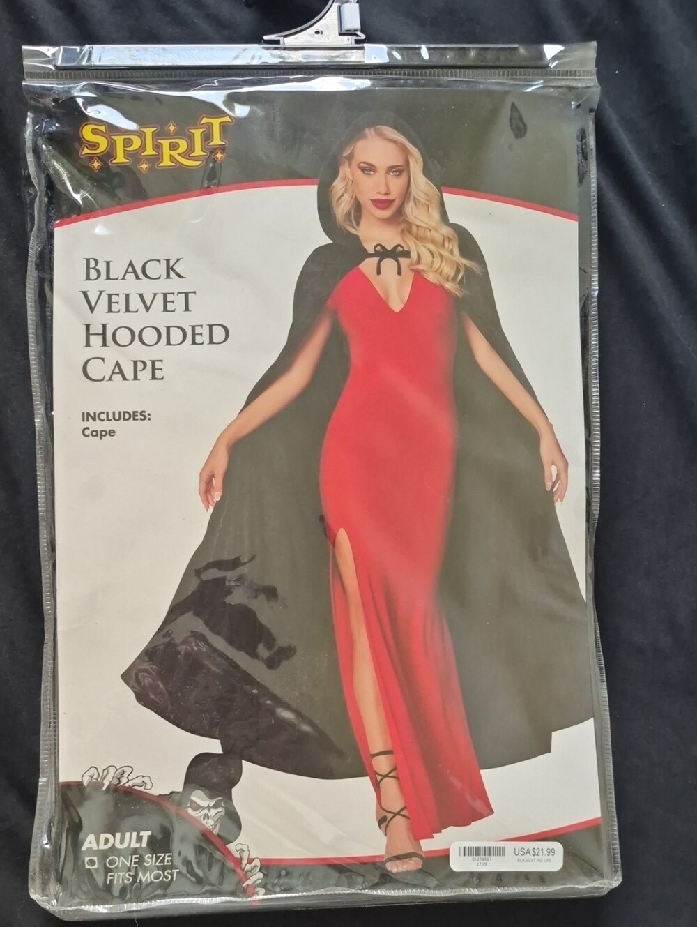 NWT Spirit Black Velvet Hooded Cape with Red Dress Accent
